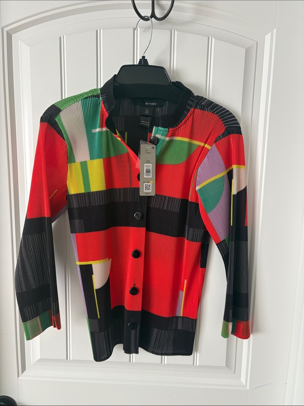 Ali Miles Red Geometric Print Button-Front Jacket